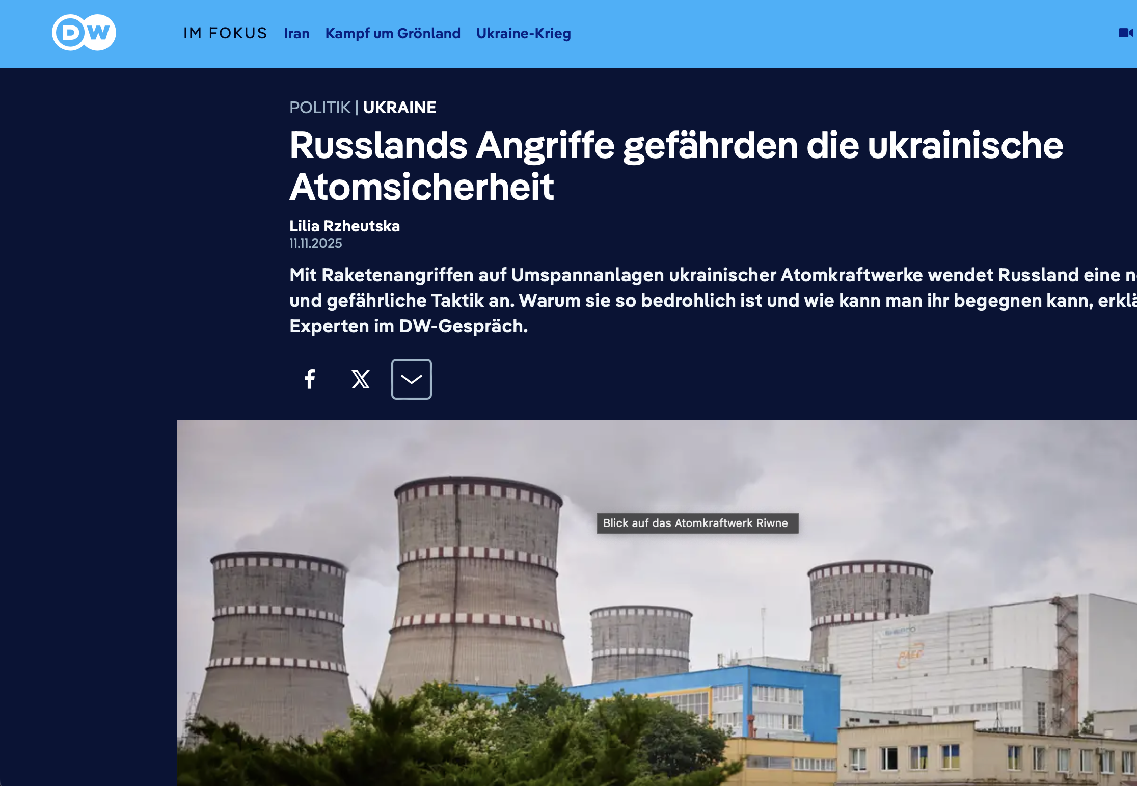 It is necessary to create an ‘energy Ramstein’ with international partners to provide immediate assistance to Ukraine with high-level negotiations on how to get through the winter amid Russian shelling, particularly of nuclear power facilities, says Olena Pavlenko for DW